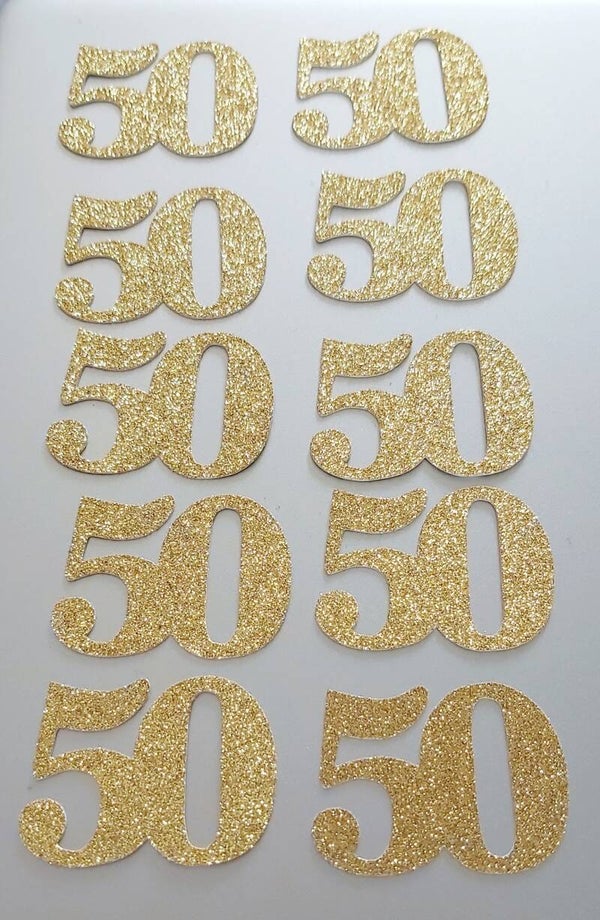 Cijfer 50 glitter karton goud 10 stuks