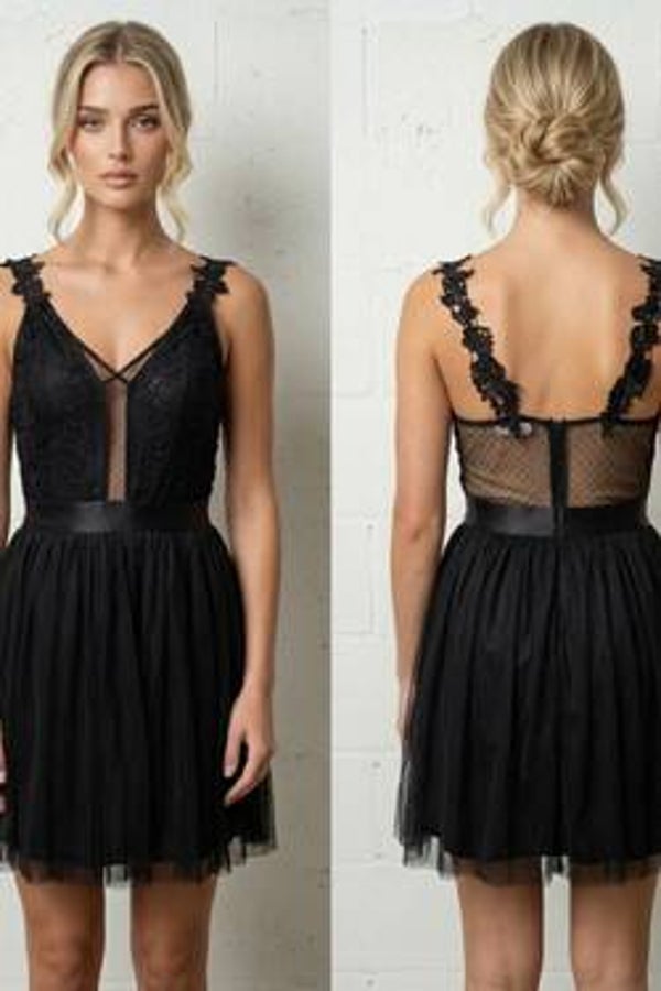 Robe Noire Étoile Élégante – Dentelle & Tulle Féminin