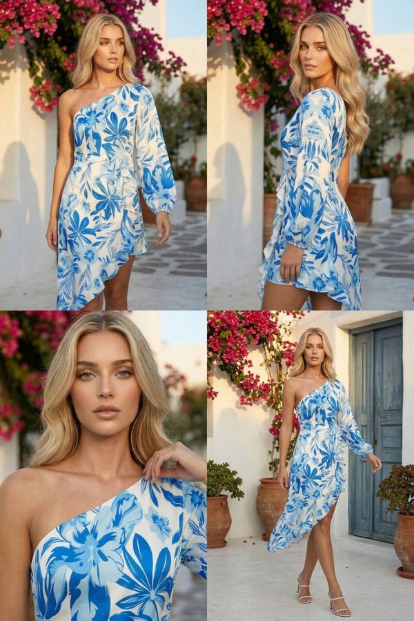 Robe Maeva – Épaule Dénudée & Volants Drapés Lily Mc