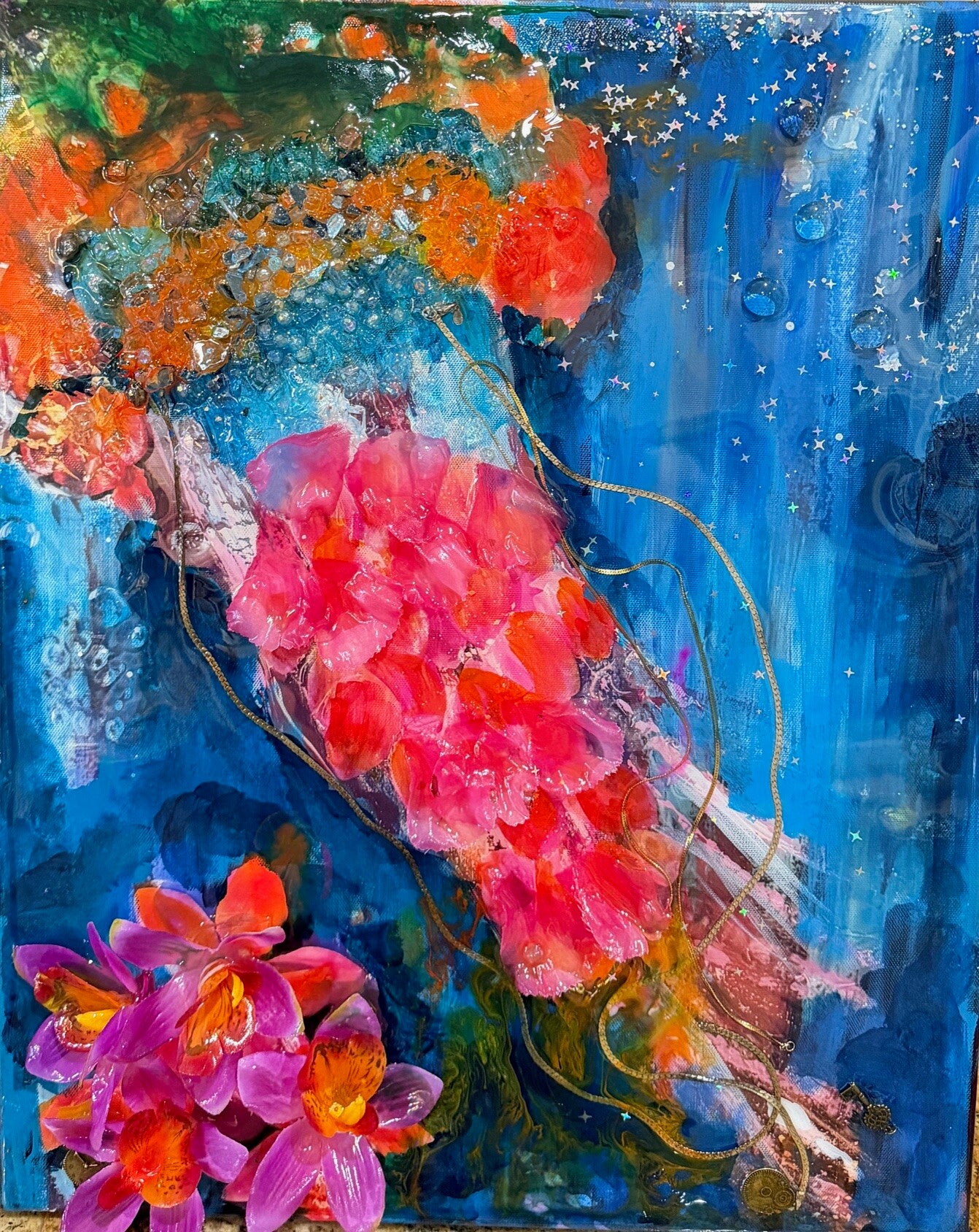 Jellyfish Orange with Pink Flowers