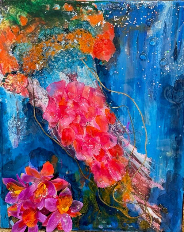Jellyfish Orange with Pink Flowers