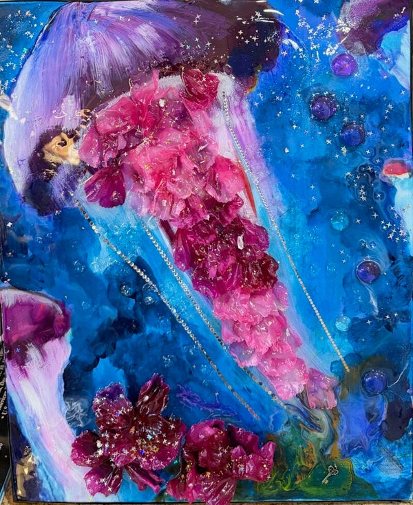 Jellyfish Purple with Purple flowers
