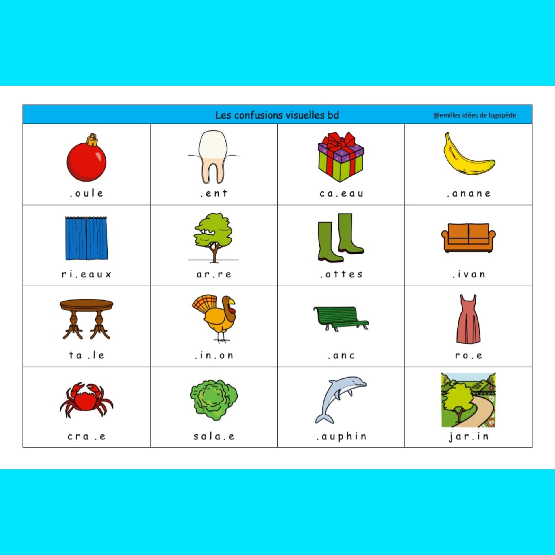 Les confusions visuelles planches (bd, pq, mn, ae, nu, oa, tl)