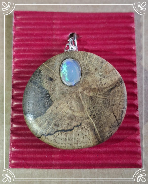 Runder Holz-Anhänger mit echtem Opal + Holzschönheiten