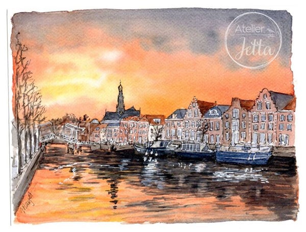 Zonsondergang boven het Spaarne - A6 Ansichtkaart