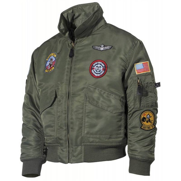 Amerikaanse kinderpilotenjas, CWU, olijfgroen, met pilotenbadge