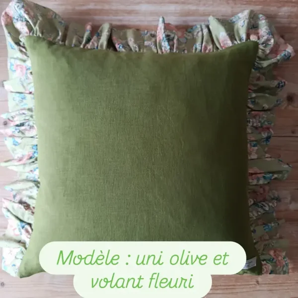 Uni olive et volant fleuri