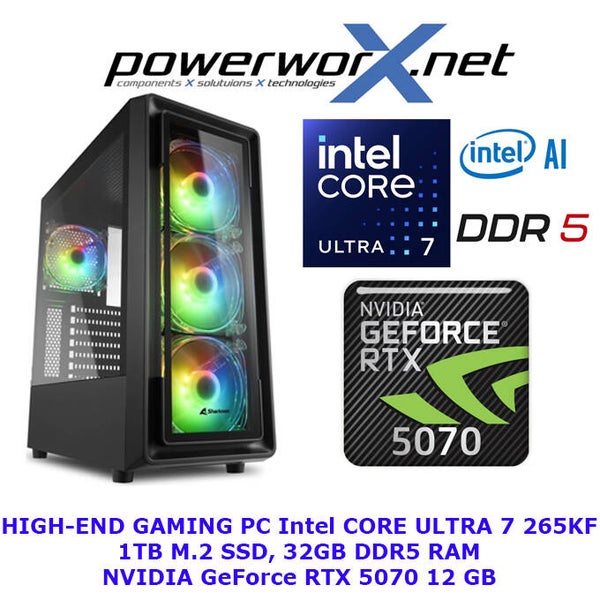 ⚡ CoreStorm – ELITE Gaming PC Intel Core Ultra 7 265KF, 32GB RAM DDR5, NVIDIA Geforce RTX 5070, 1TB SSD, RGB - Tower