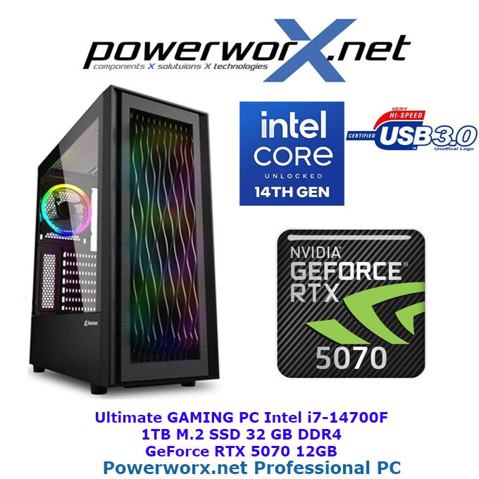 ⚡ CoreBlade X – High-End Intel Gaming-PC mit i7-14700F, 32GB RAM DDR4, NVIDIA Geforce RTX 5070, 1TB SSD, RGB - Tower