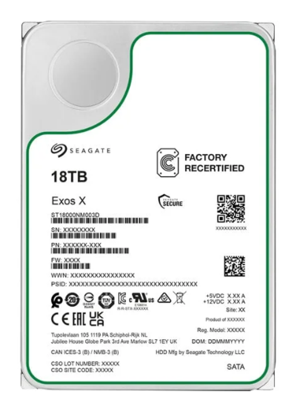 Seagate Exos X X18 18TB, 24/7, 512e/4Kn / 3.5" / SATA 6Gb/s RECERTIFIED