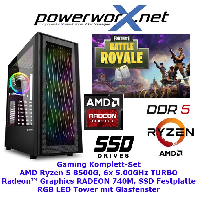 Gamer PC AMD Ryzen 5 8500G 6x 5,0 Ghz AMD RADEON 740M Grafik 32GB DDR5 1TB SSD RBG Tower