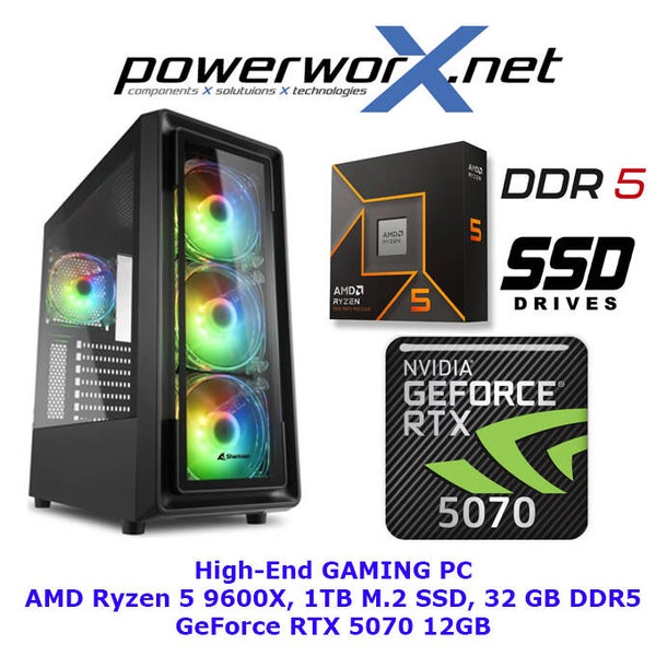RyzenFire – Gaming PC AMD Ryzen 5 9600X, 32GB RAM, GeForce RTX 5070, 1TB SSD