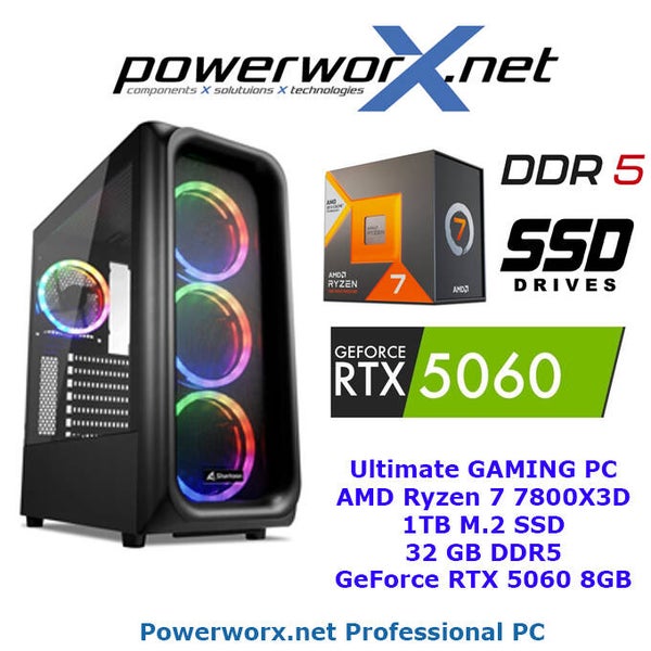 RyzenFire – High END Gaming PC AMD Ryzen 7 7800X3D, 32GB RAM, NVIDIA Geforce RTX 5060, 1TB SSD