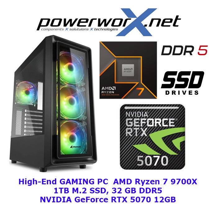 RyzenFire – Gaming PC AMD Ryzen 7 9700X, 32GB RAM, GeForce RTX 5070, 1TB SSD