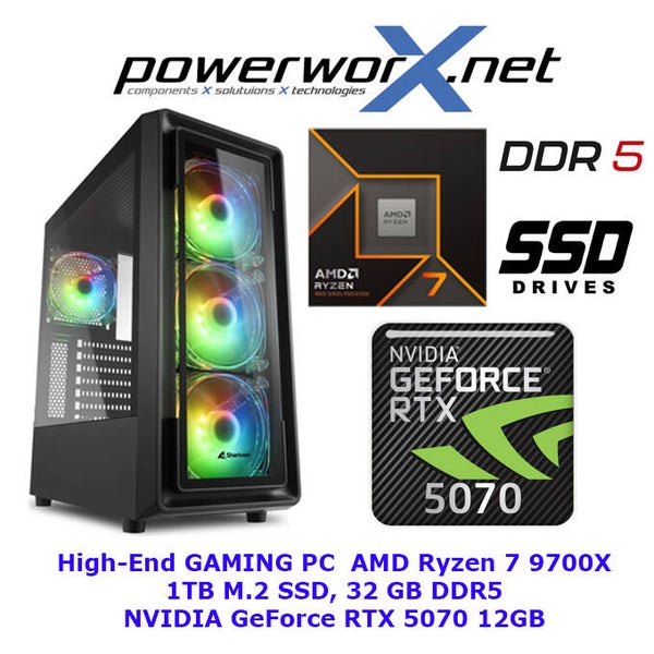 RyzenFire – Gaming PC AMD Ryzen 7 9700X, 32GB RAM, GeForce RTX 5070, 1TB SSD