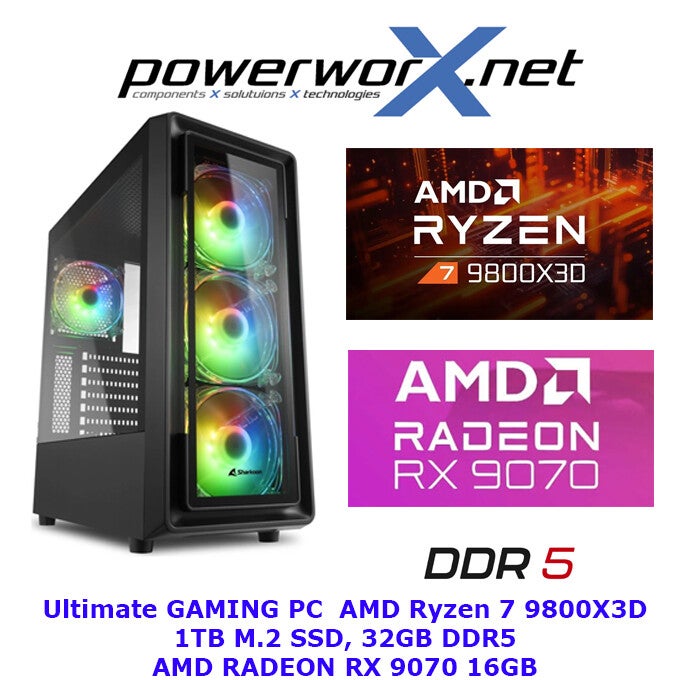🔥 RyzenFire – ELITE Gaming PC AMD Ryzen 7 9800X3D, 32GB RAM, AMD RADEON RX 9070 , 1TB SSD