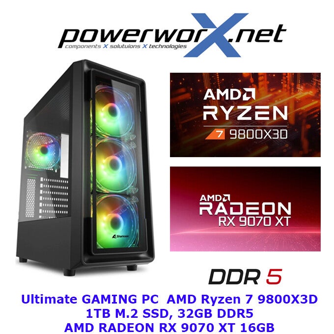 🔥 RyzenFire – ELITE Gaming PC AMD Ryzen 7 9800X3D, 32GB RAM, AMD RADEON RX 9070 XT , 1TB SSD