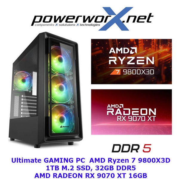 🔥 RyzenFire – ELITE Gaming PC AMD Ryzen 7 9800X3D, 32GB RAM, AMD RADEON RX 9070 XT , 1TB SSD
