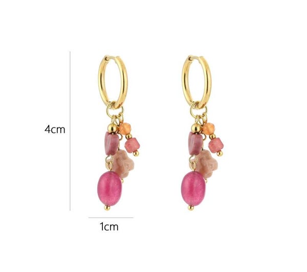 Gouden oorbellen met roze natuurstenen