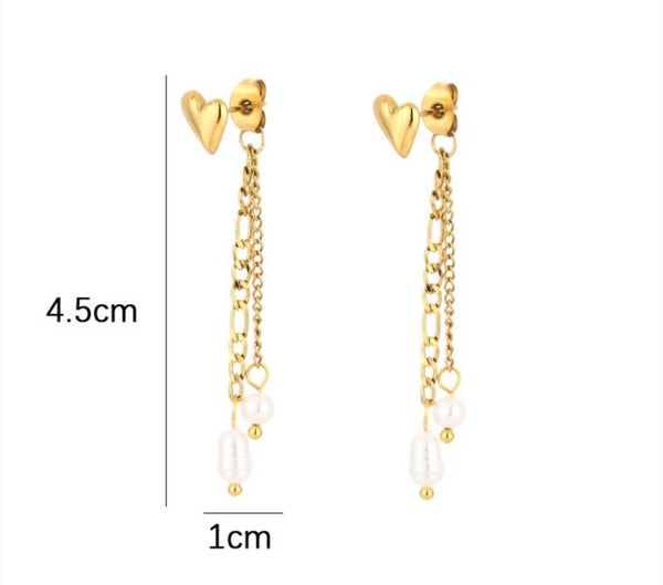 Gouden hart studs met parels
