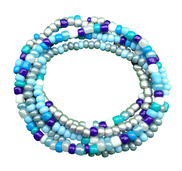 Set 5 armbanden blauw/zilver tinten