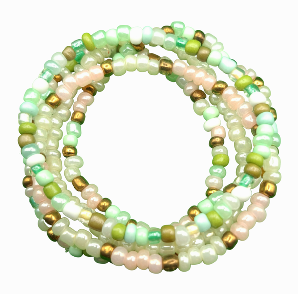 Set 5 armbanden groen/créme/brons tinten