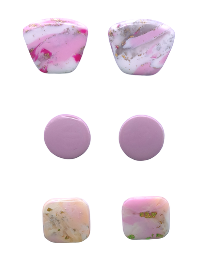 Stud set 3 paar roze/wit/zilver/goud tinten