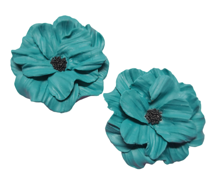 Geweldige bloem oorbellen petrol/zwart