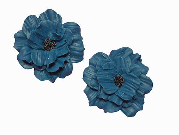 Geweldige bloem oorbellen donker petrol