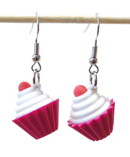 Cupcake oorbellen fel roze