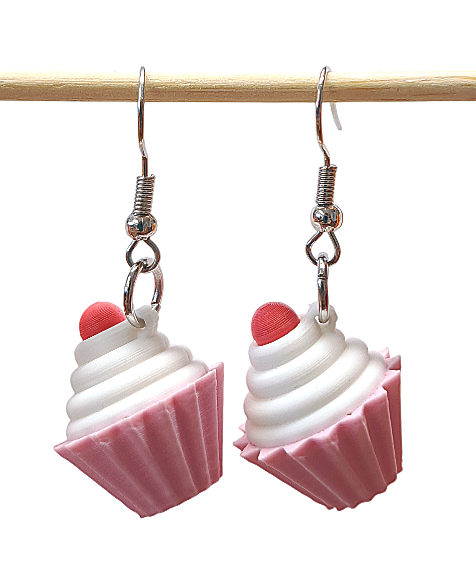 Cupcake oorbellen zacht roze