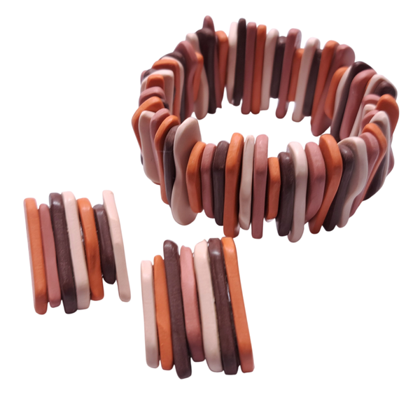 Chunky set armband oorbellen bruintinten