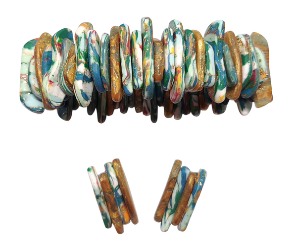 Chunky armband en oorbellen turquoise/goudkleur 1