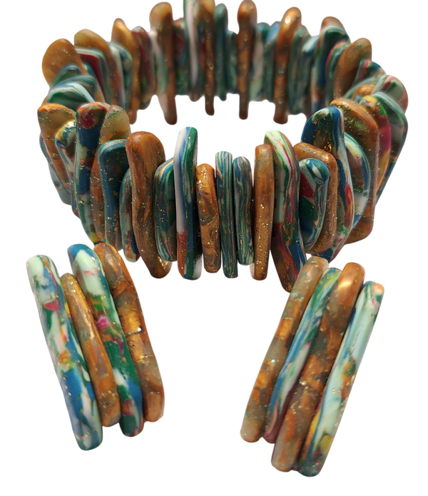 Chunky armband en oorbellen turquoise/goudkleur 2