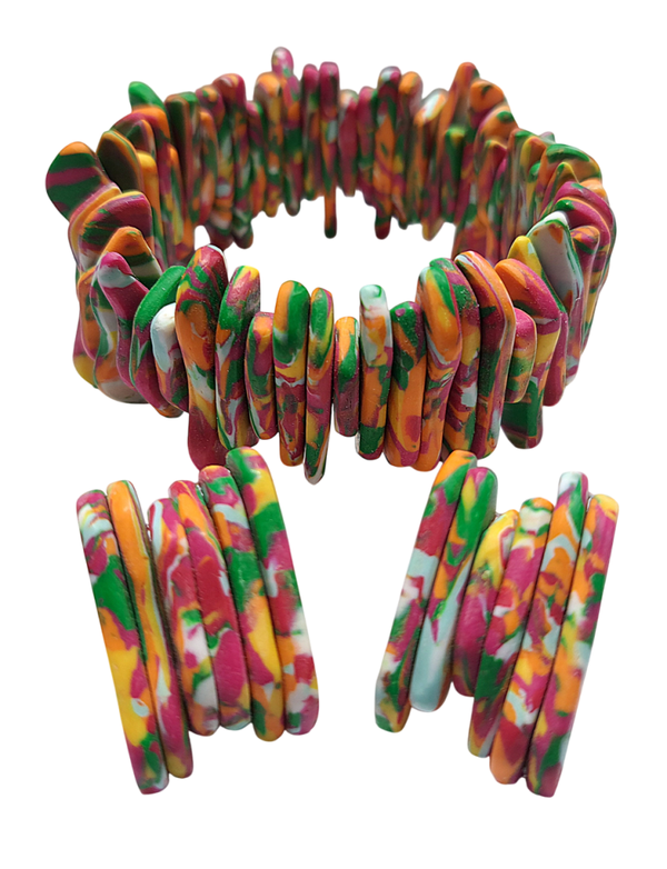 Chunky armband en oorbellen fuchsia