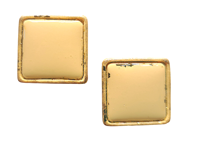Glamour vierkant vanille/goud oorbellen