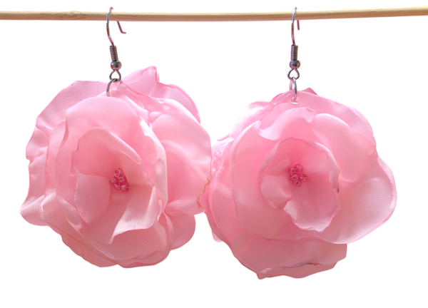 Bloem oorbellen roze groot