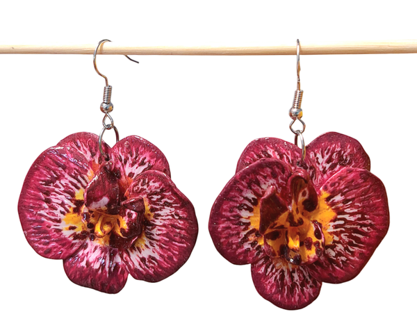 Orchidee oorbellen bordeaux