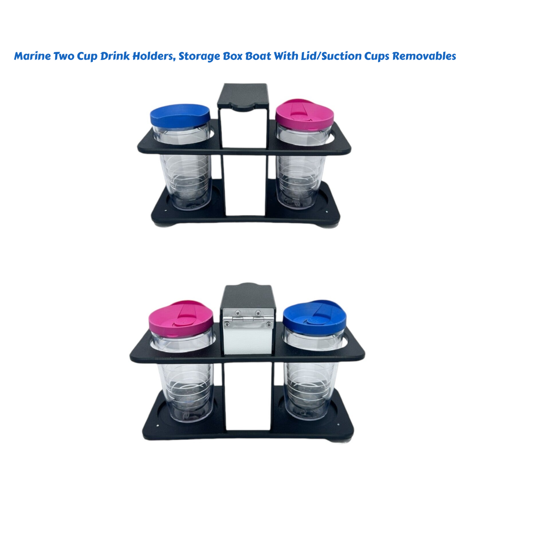 Marine Two Suction Removables Cup Drink Holders, Storage Box Boat with Lid