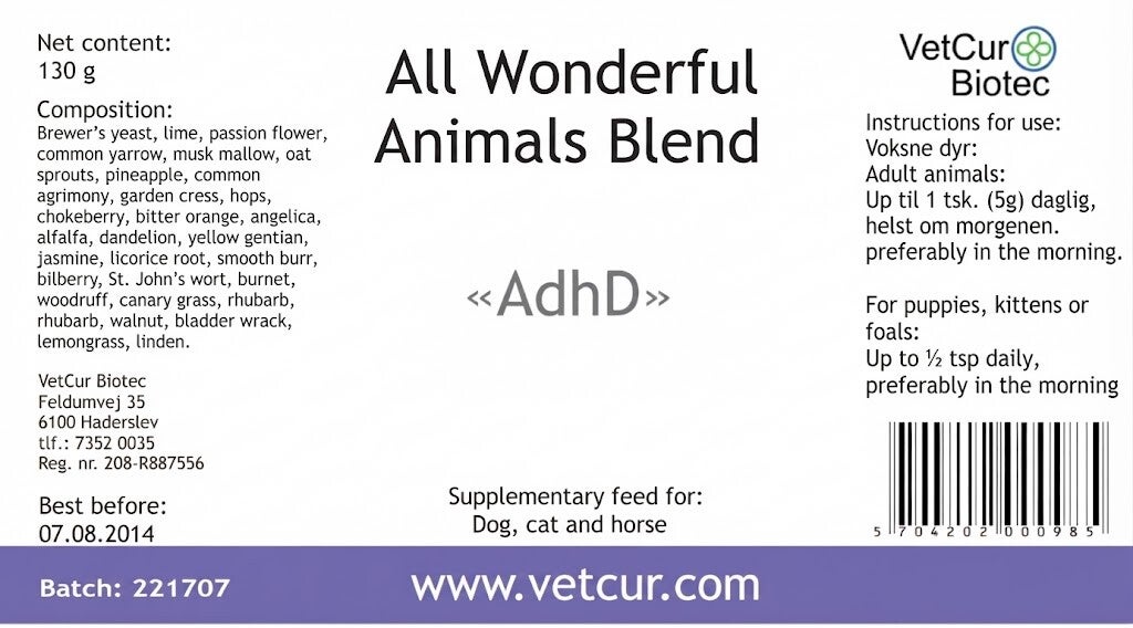 AdhD Hond, Kat en Paard poeder 130g  by Vetcur