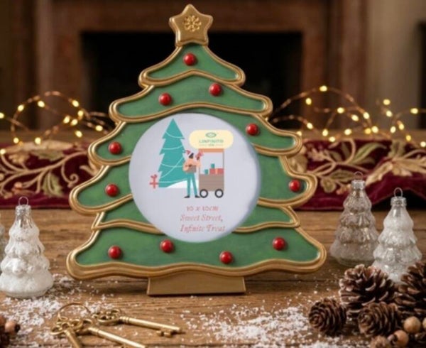 CORNICE PORTAFOTO NATALIZIA A FORMA DI ALBERO CON PROFILI ORO - 18,4 H 20,7 CM