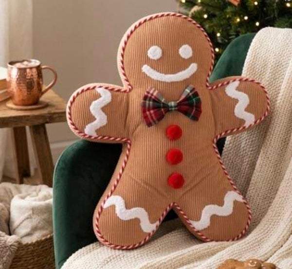 CUSCINO DECORATIVO SAGOMATO OMINO DI PAN DI ZENZERO A COSTE - H 41 CM