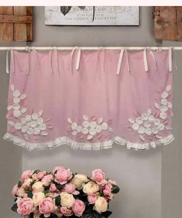 Mantovana in cotone con rose applicate L'Atelier17 serie Baba' shabby chic