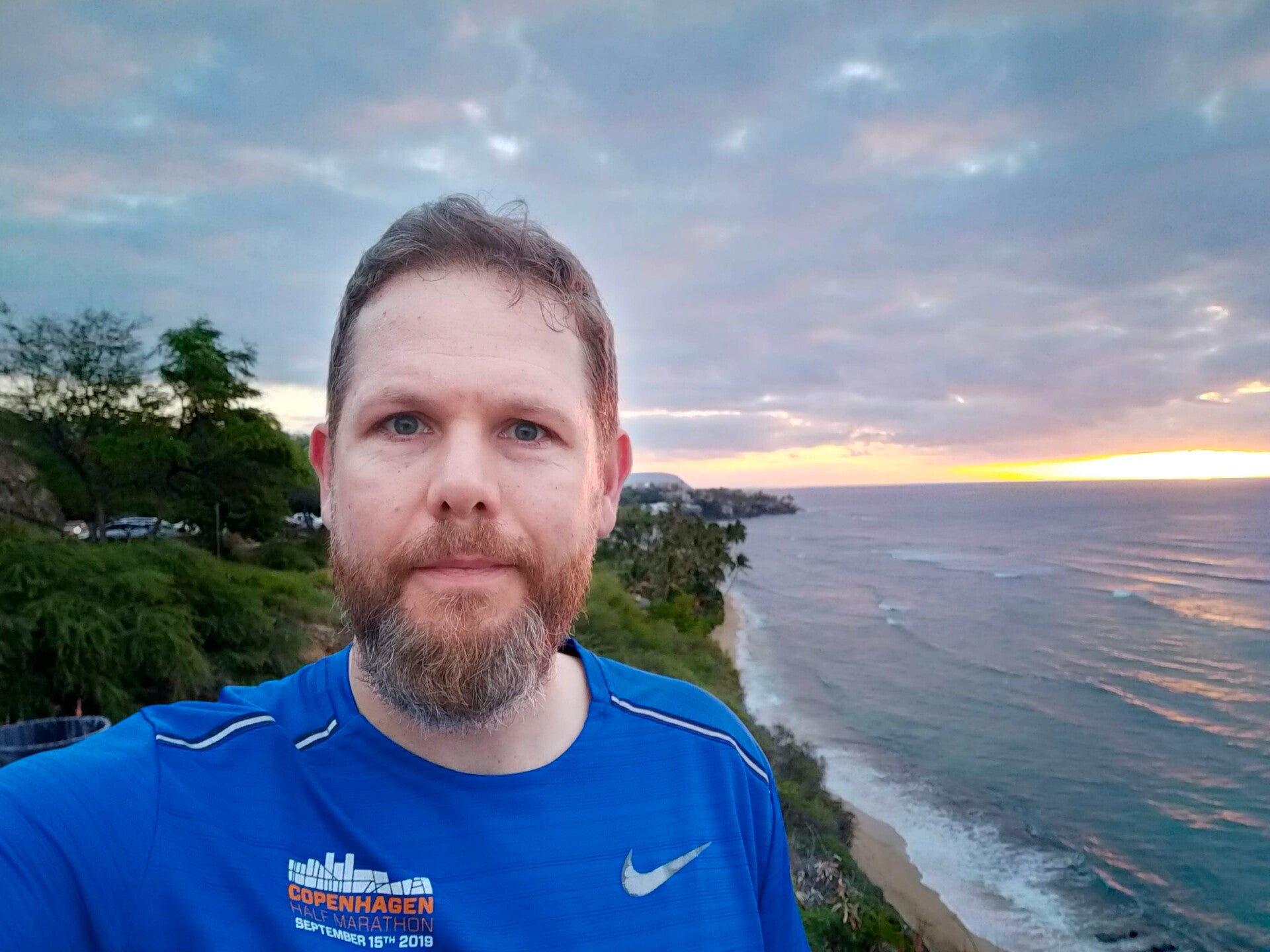 Running during sunrise in Honolulu