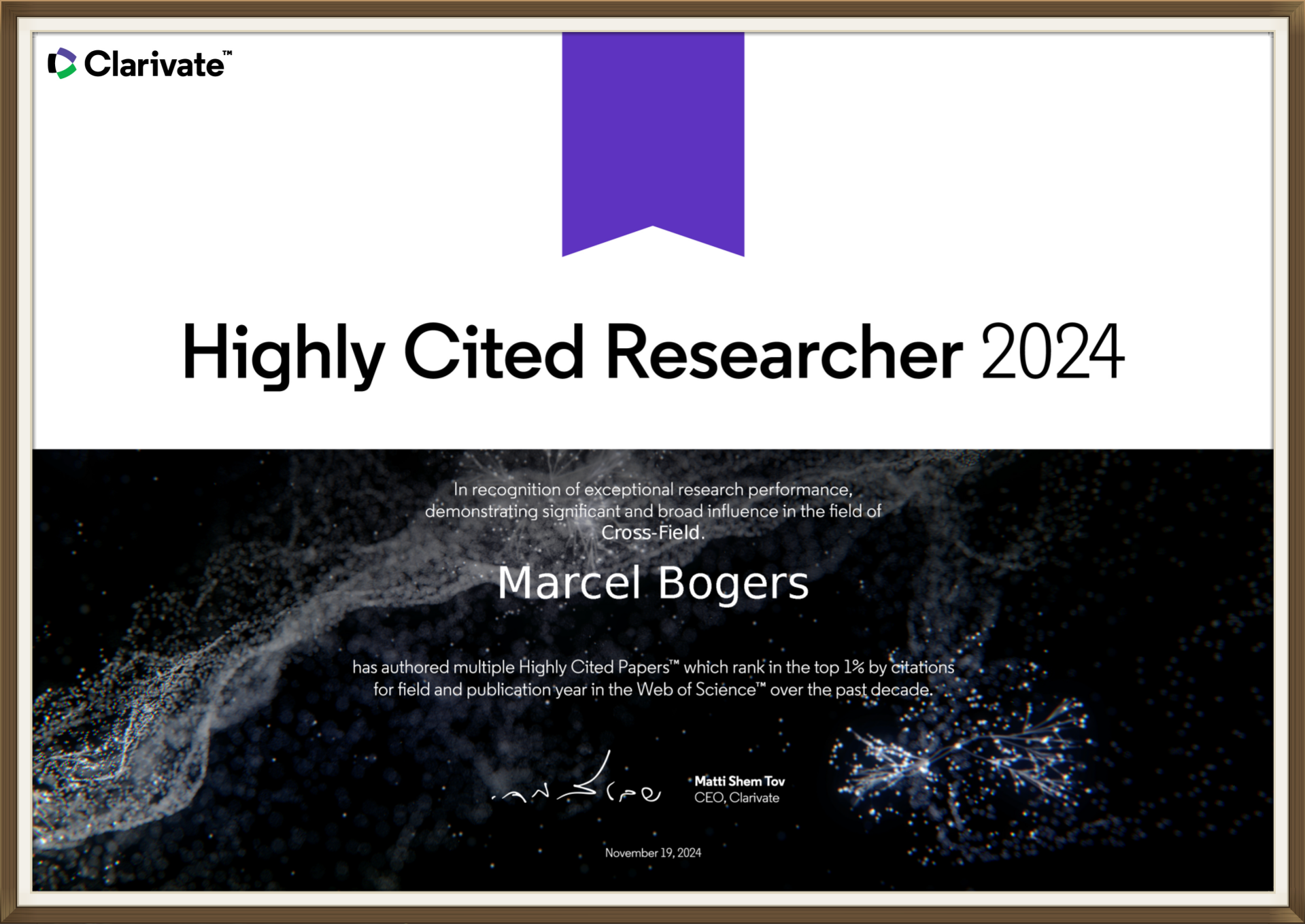 Marcel Bogers receives the Highlly Cited Researcher award