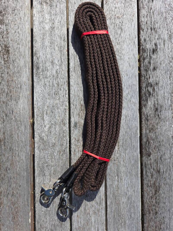 BROWN CLIP ON COTTON ROPE REINS 9" **ONE SET ONLY