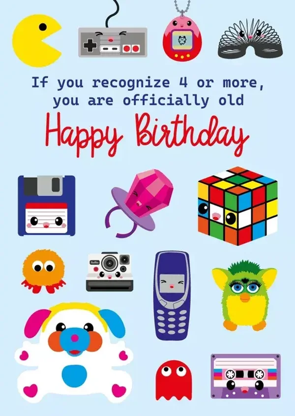 Studio Inktvis Ansichtkaart A6 Verjaardag 80's en 90's