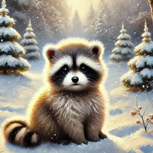 Fripperies Ansichtkaart Animals in snow Wasbeer