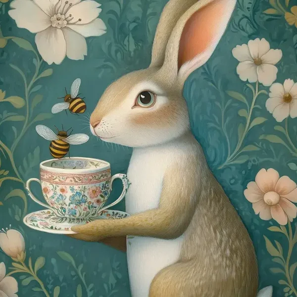 Fripperies Ansichtkaart Animal tea time Haas