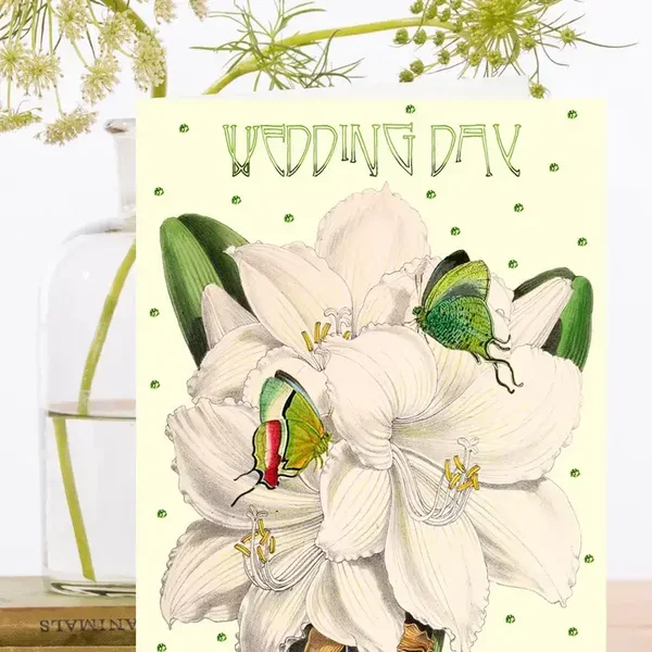Madame Treacle Kaart Weddingday "White Amaryllis" met glitter